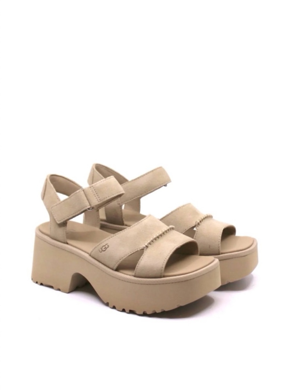 NWT Ugg Heeled Sandals W New Heights Ankle Strap Beige Sz 8